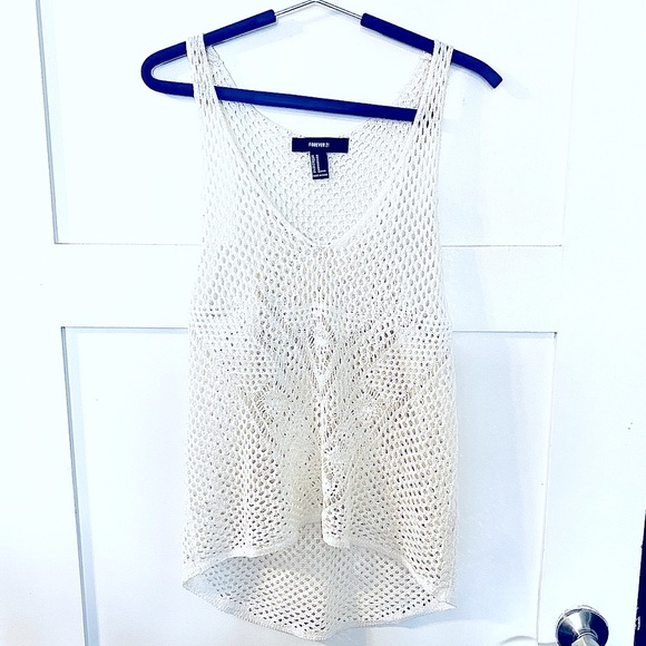 White Knitted Beach Chic Tank Top M - Picture 4 of 11
